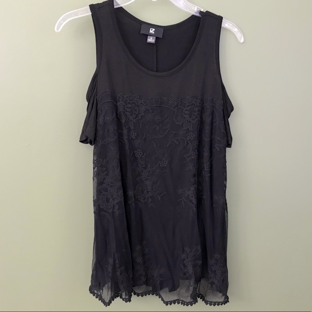 iZ Byer Black Cold Shoulder Top with Lace